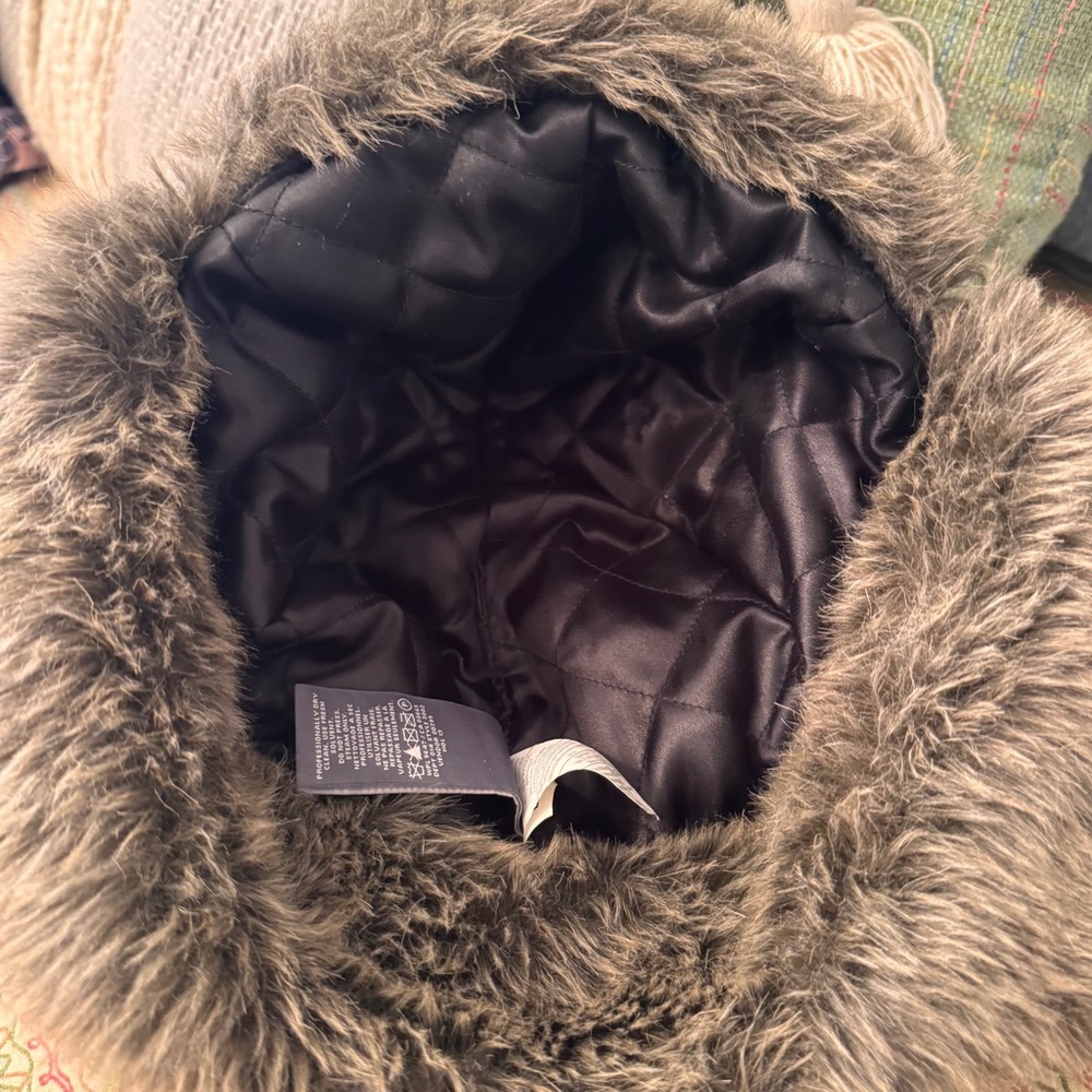 Eddie Bauer Black Trapper Hat faux fur L/XL snap closure Down insulated - Picture 11 of 15